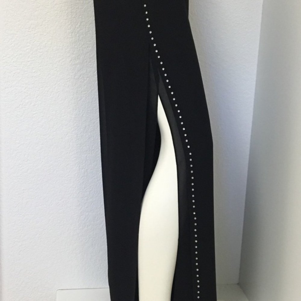 Black chiffon split leg pants rhinestone accents 6
